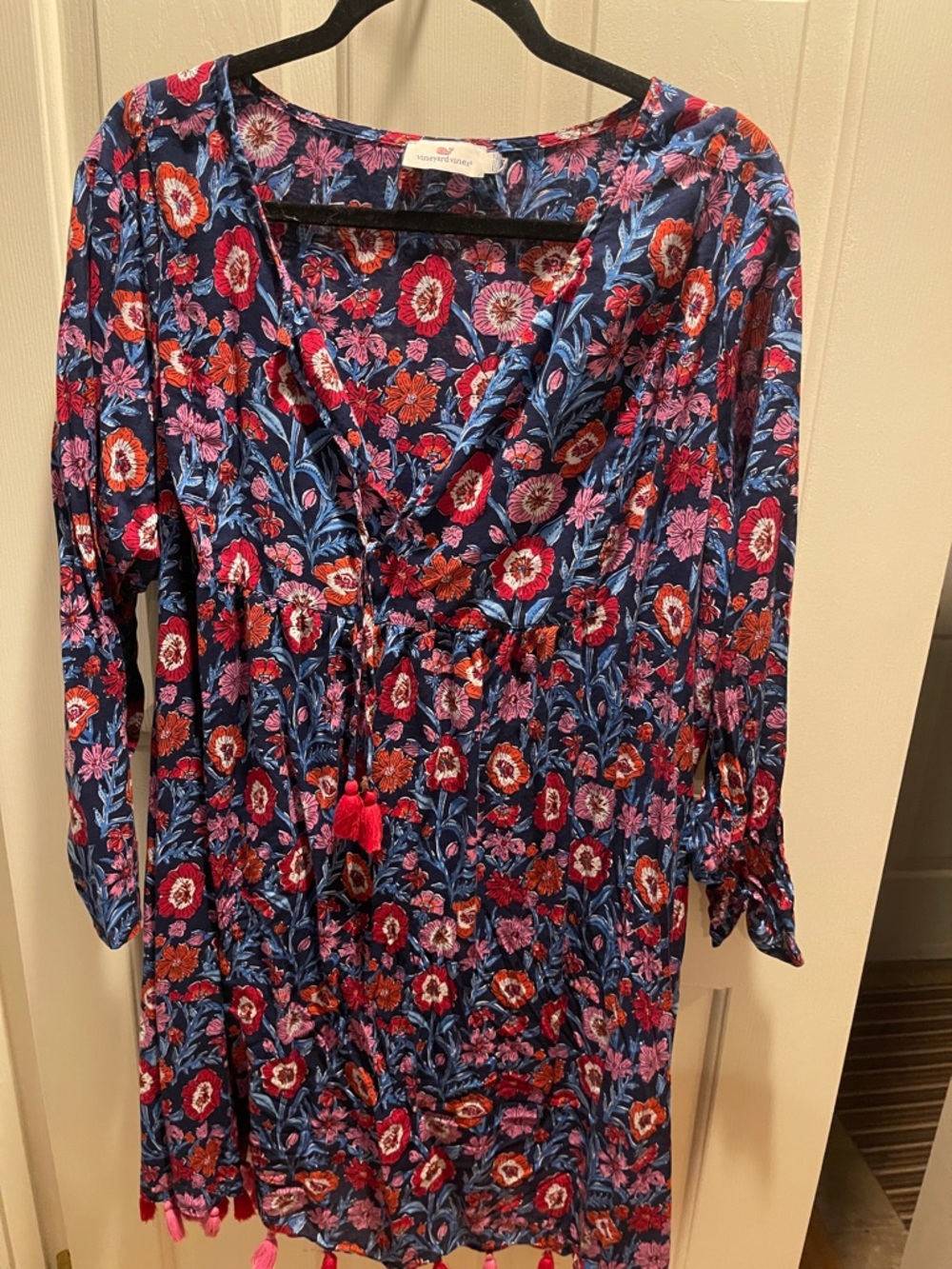 Vineyard Vines Navy Floral Tunic Dress with Pink & Red Accents